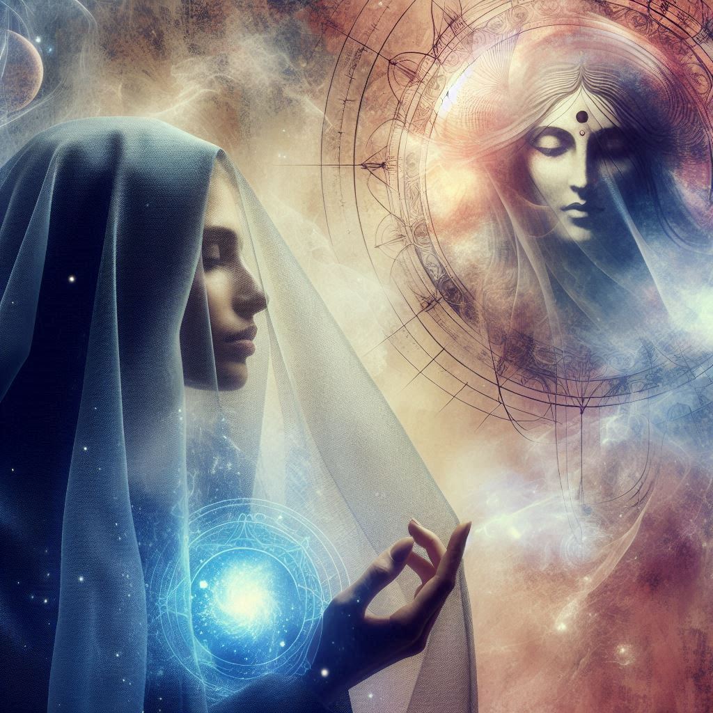 high priestess velekněžka komunikuje s bohyní za tenkým závojem tarot intuice online kurz